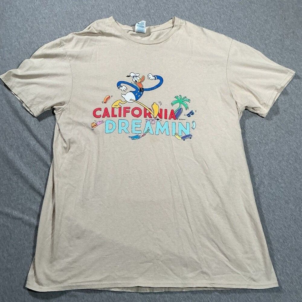 Disney California Dreamin Beige T-Shirt Donald Duck Delta Soft Mickey Goofy XL
